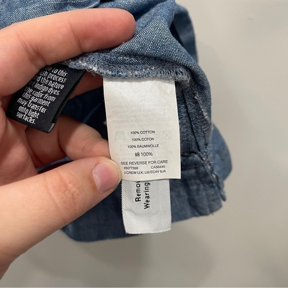 J. Crew Chambray Cotton Tie Sleeve Off The Shoulder Top - Picture 7 of 8